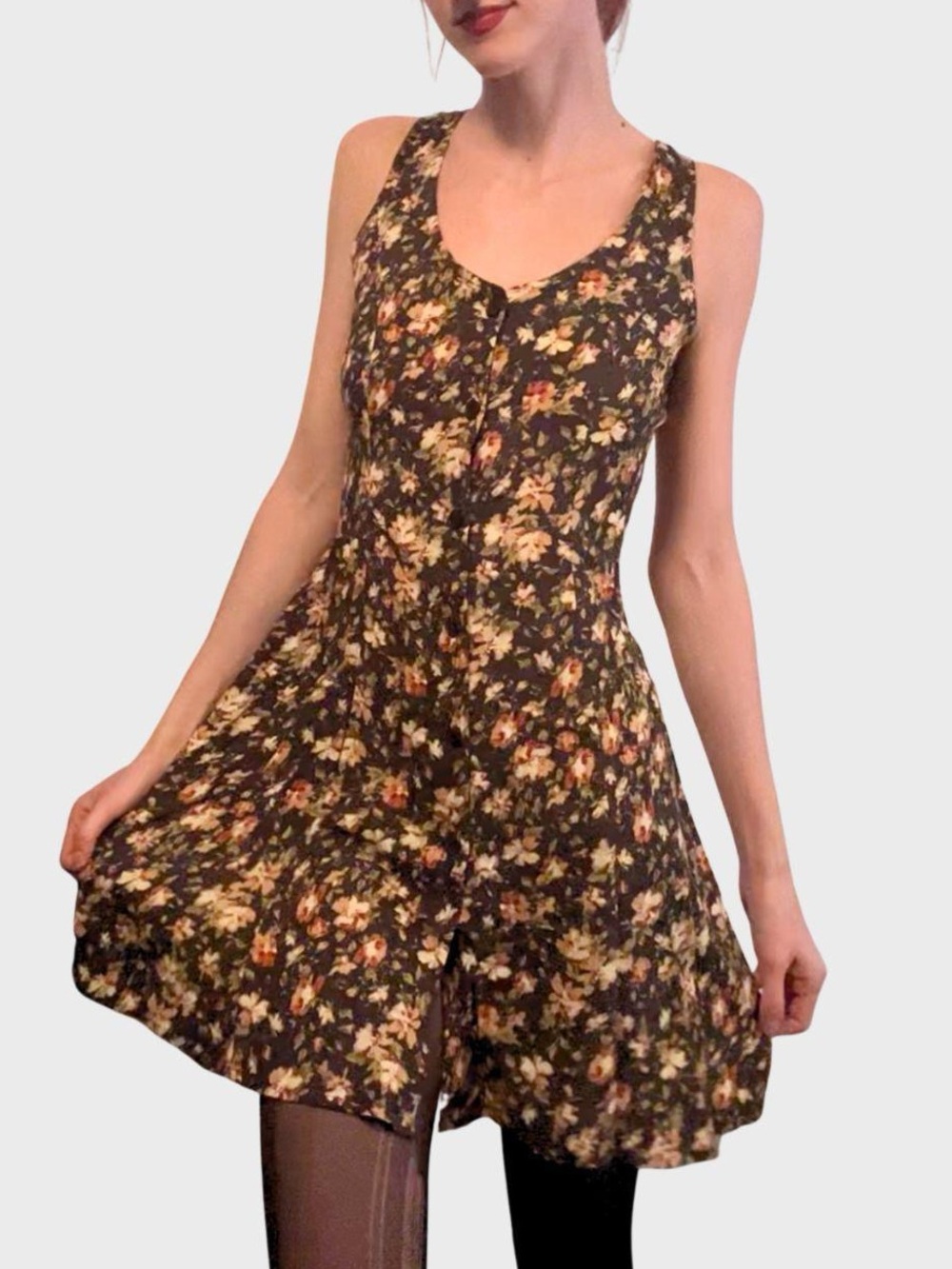 Floral Tank Dress with Cross Lacing - Size M